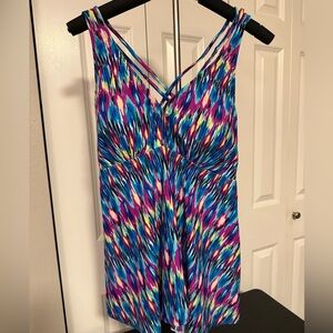 Firpearl Tankini Top Vibrant Blue and Pink Geometric Swimsuit Top 14